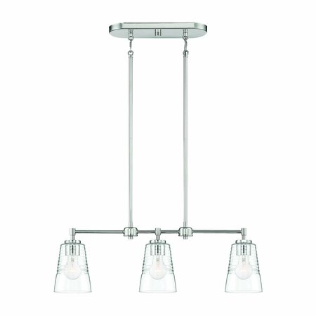 DESIGNERS FOUNTAIN Ingo 60 Watt 3 Light Polished Nickel Pendant with Clear Ribbed Glass Shade D230M-IS-PN